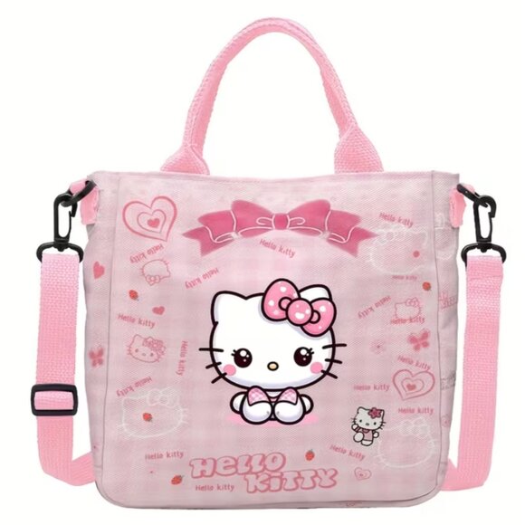 Hello Kitty Pink Crossbody Bag Kawaii Heart Bow Pastel Purse Detachable Strap - Picture 1 of 2